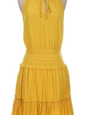 BCBGMaxAzria Mustard Yellow Halter Smocked-Waist Maxi Dress